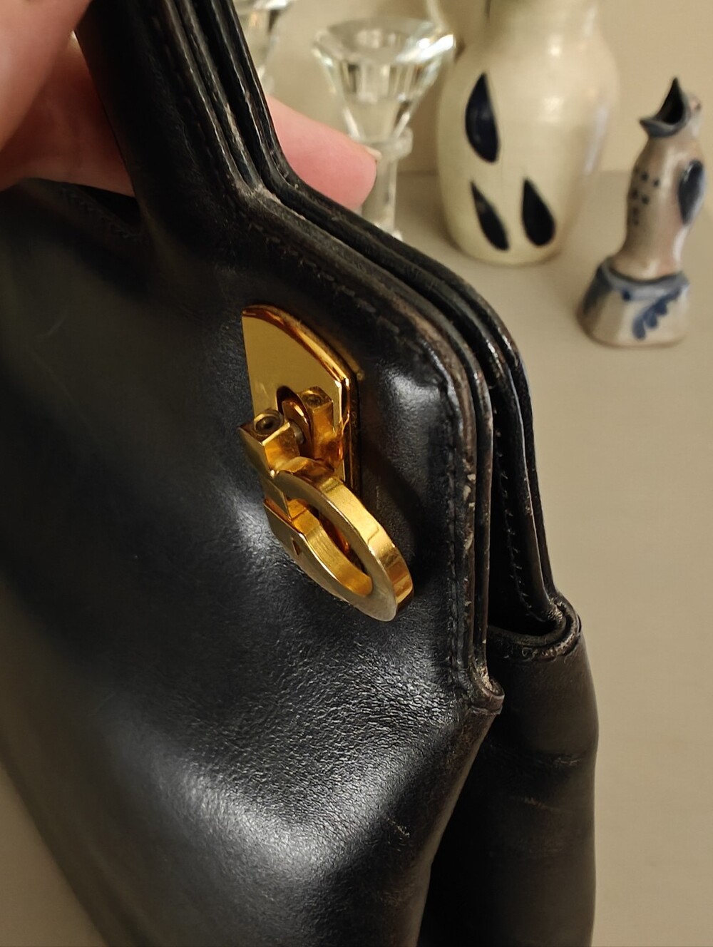 Salvatore Ferragamo Gancini Small Leather Hand Bag - Black with Gold Hardware - Picture 11 of 16